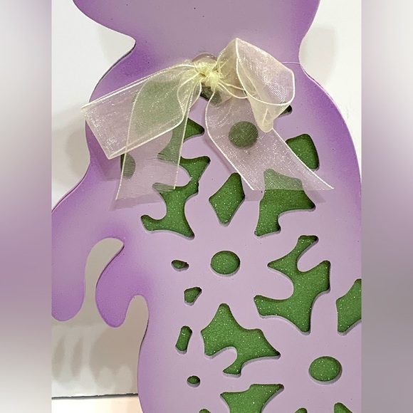 12” Easter Bunny/Rabbit Purple and Green Wooden Cut Out - Picture 2 of 4